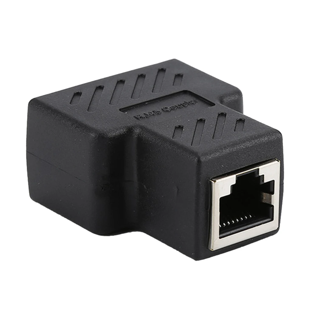 1x RJ45 8P8C 1 to 2 Female Adapter Divider Splitter Network Connector Black