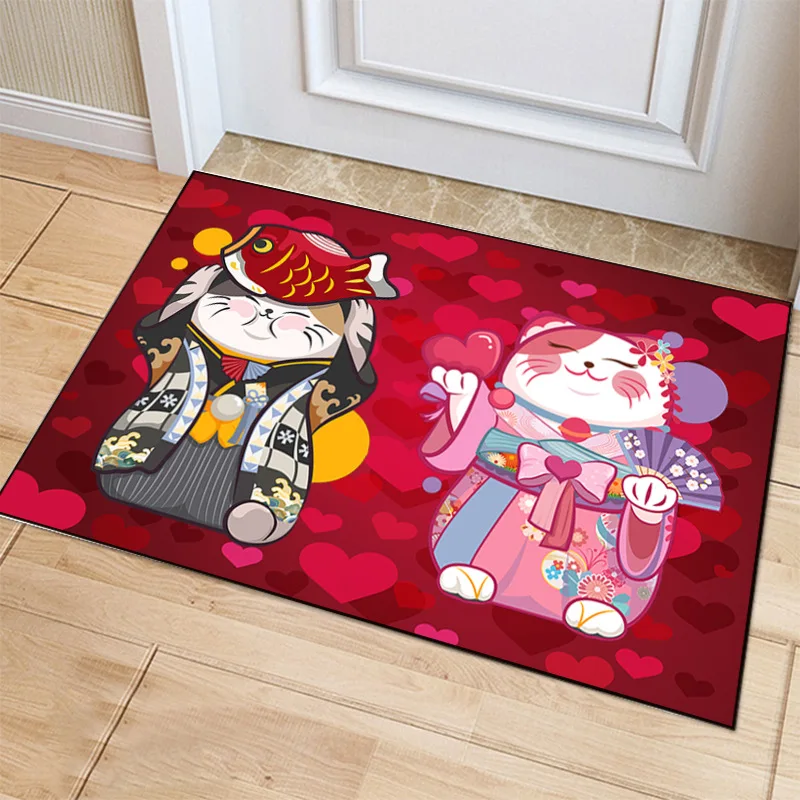 Fortune Cat Floor Mat Living Room Carpet Decor Kitchen Bedroom Doormat Footpad