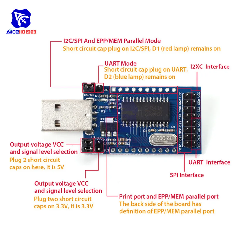 CH341A программист USB к UART IIC SPI IEC конвертер параллельный порт конвертер бортовой рабочий индикатор ламповый модуль