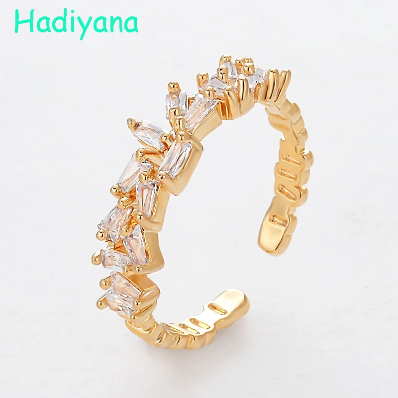 

HADIYANA Fashion AAA Cubic Zirconia One Line Finger Ring For Woman Size Adjustable Trendy Cute Ladies Gift Jewelry Rings RI074