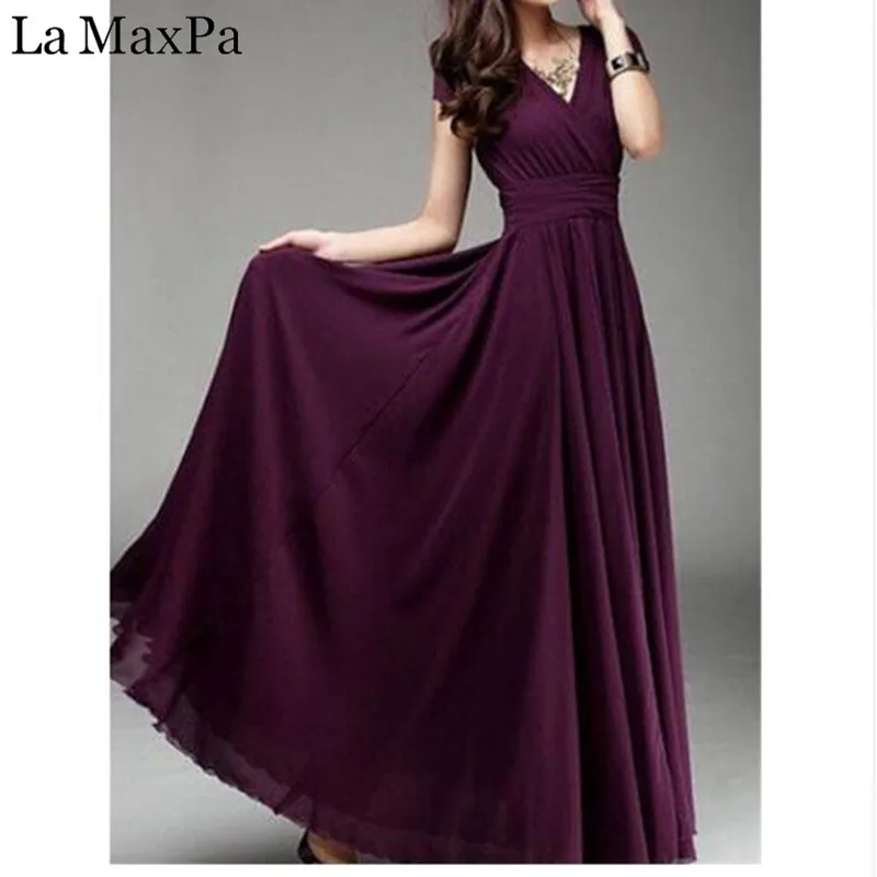 Womens Dress Bohemian Long Maxi Sexy Woman Maxi Long Summer Boho Beach Evening Party V-Neck Floor Length Chiffon Pleated Dresses
