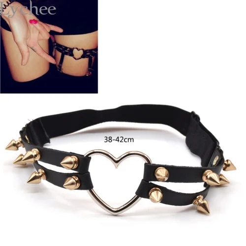 

Lychee Gothic Punk Style Sexy Women Knee Leg Garter Belt Metal Heart Rivet Elastic Band Leg Ring Intimates