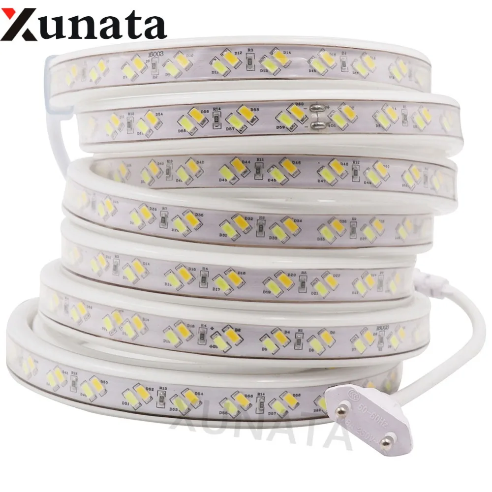 

AC 220V Led Strip 5630 SMD 120leds/m LED Strip Light Flexible Waterproof Led Strip 12MM Double Color EU Plug With 18MM Clips
