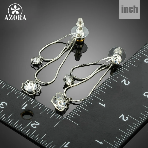 AZORA Double Flower Swing Polished Stellux Austrian Crystal Drop Earrings TE0168