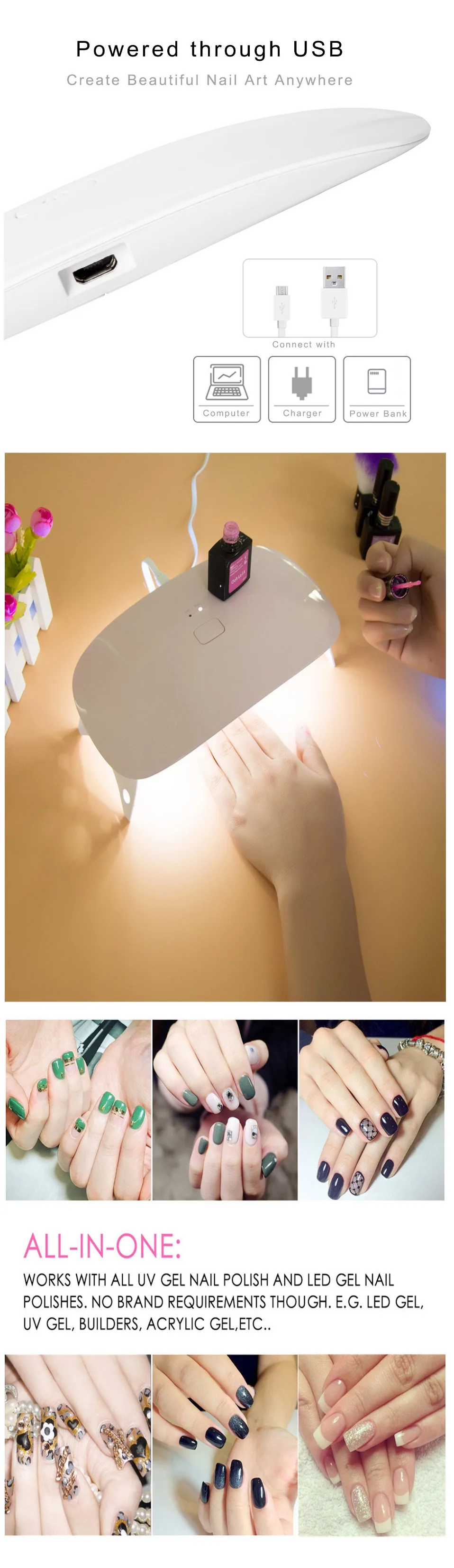 Cappucci 24 Вт Сушилка для ногтей Miniplus светодиодная УФ-лампа для ногтей 15 светодиодный s быстрая отверждение лак для ногтей гель с USB зарядкой