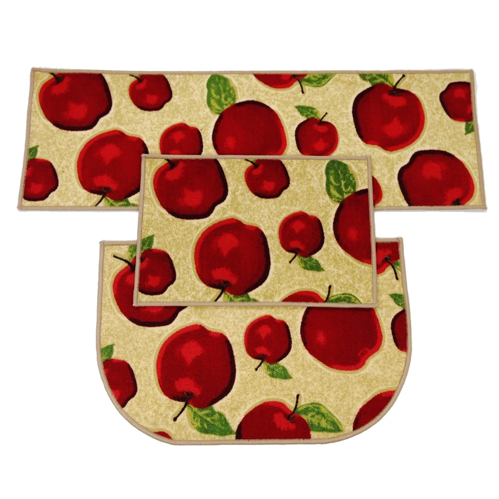 Rubber Backing Non slip Red Apple Kitchen Rugs and Mats Machine 