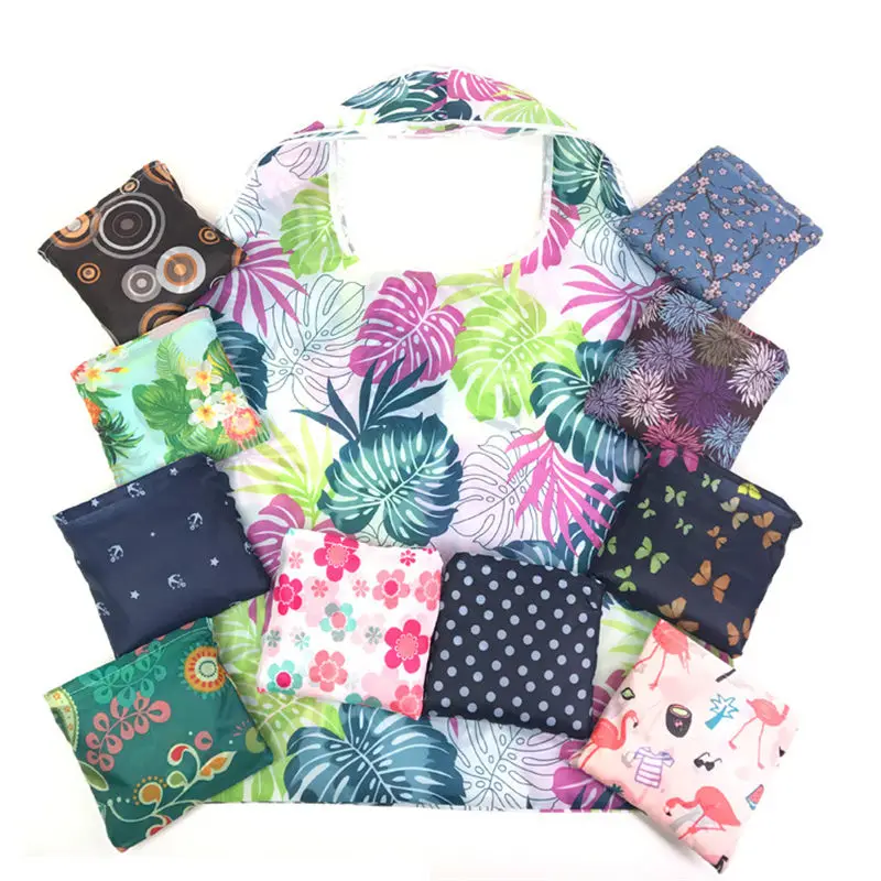 

2019 New Lady Foldable Recycle Shopping Bag Eco Reusable Shopping Tote Bag Cartoon Floral Fruit Vegetable Grocery