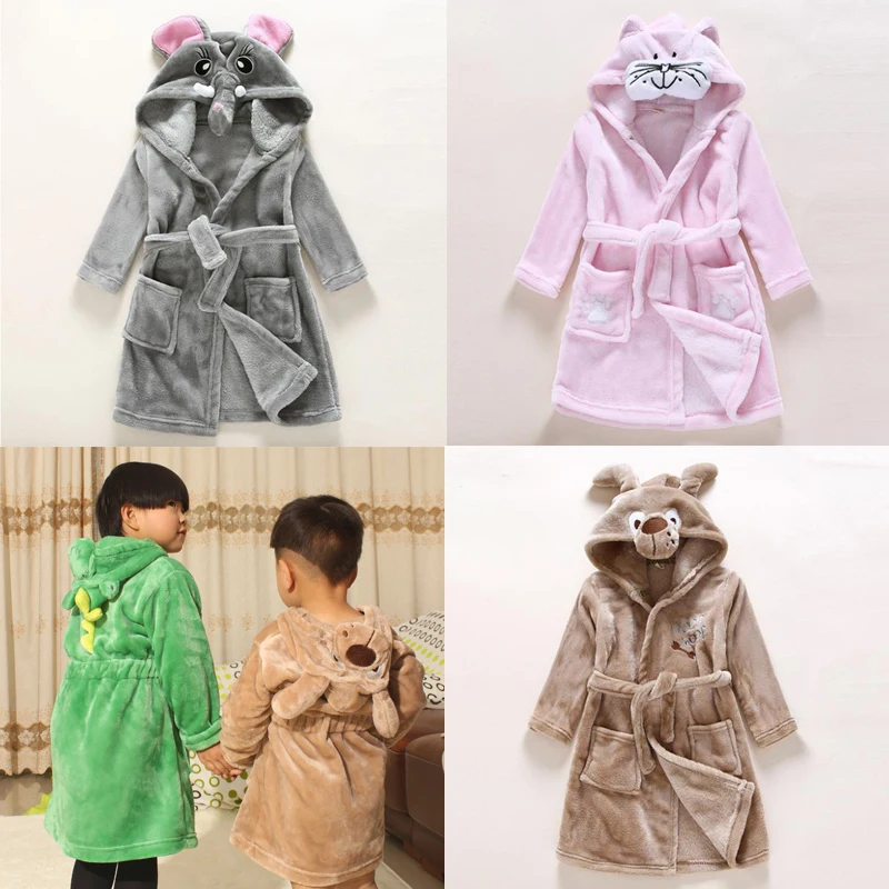 

Children's Bathrobe Girl Boy's Child Bathrobe Fashionable Super Soft Fannel Animal Head Cartoon Baby Home Service Dressing Gown