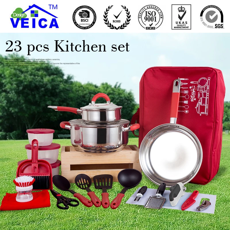 Big Deal  Oil Spray Hot Sale Metal Eec Kitchen Cucina Stainless Steel 2020 New Picnic Camping Cookware 23pcs 