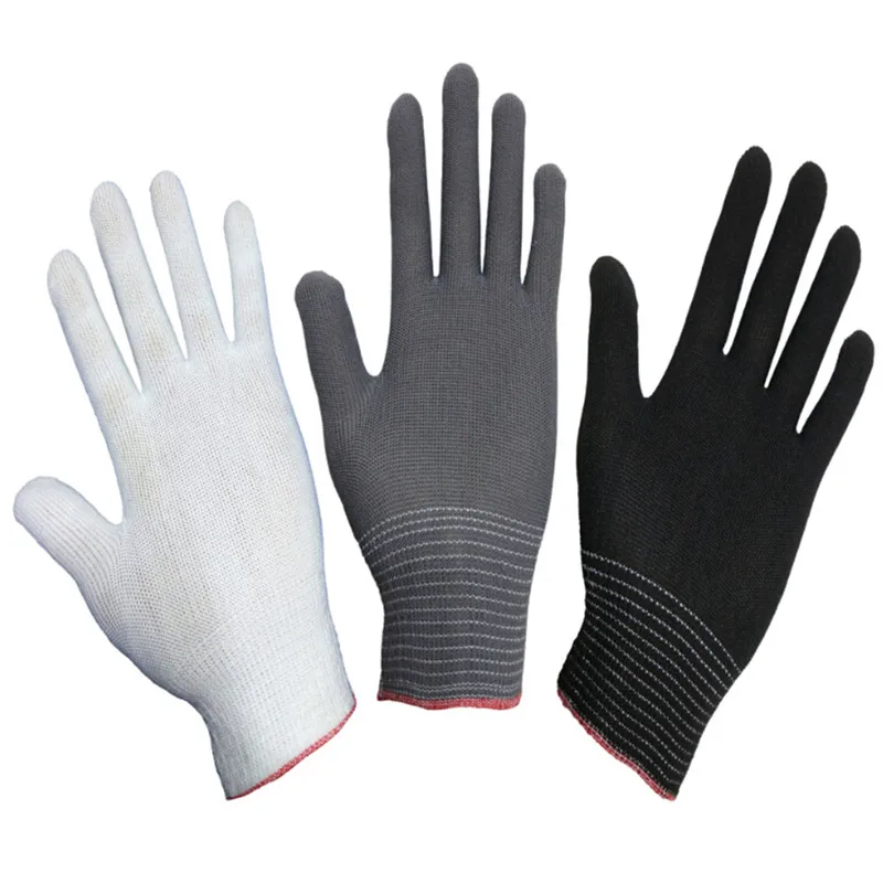 

2Pairs Nylon Black Antistatic Work Gloves Knit Working Gardening Lumbering Hand Safety Security Protector Grip White
