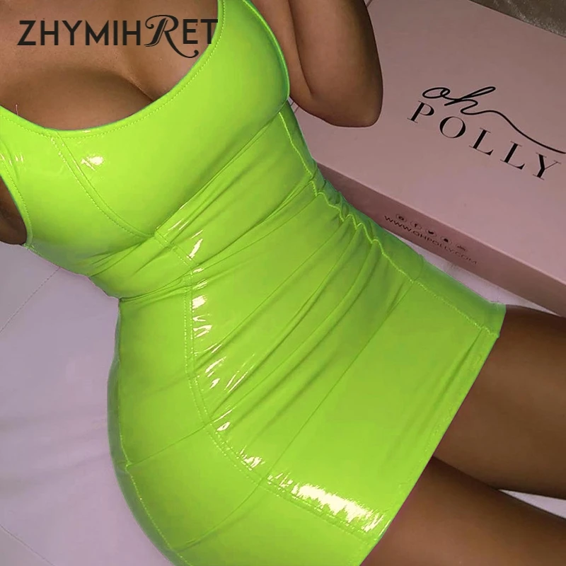 ZHYMIHRET сексуальное летнее платье из искусственной кожи женское облегающее Femme