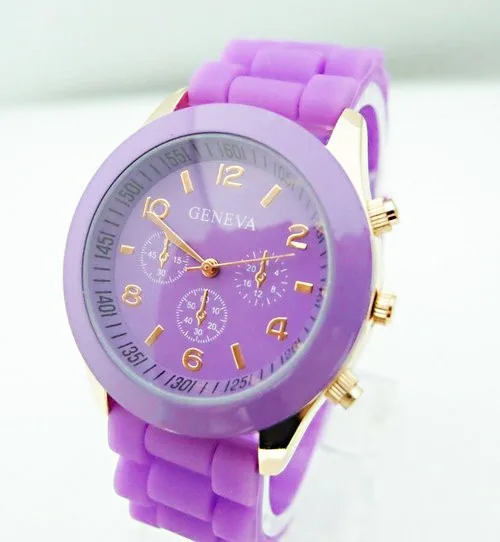 Горячая Распродажа Geneva Брендовые женские силиконовые часы Дамская мода платье кварцевые наручные часы женские часы GV008 - Цвет: Фиолетовый