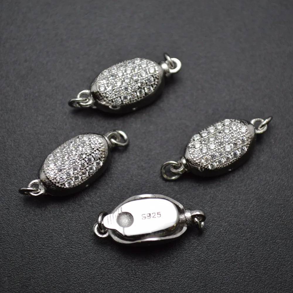 

925 Silver Necklace Clasps Paved CZ Zircon Beads 8x16mm Connecotors DIY Jewelry Findings 5pc per lot