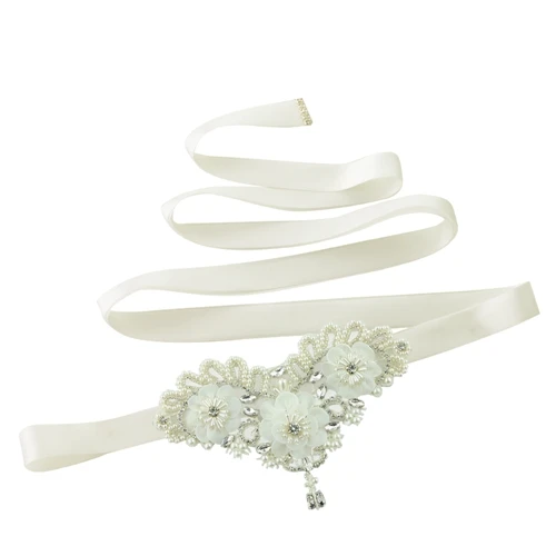TRiXY S354 цветок жемчуг свадебный пояс Стразы Жемчуг Бисероплетение с тканью цветок Свадебные ремни Sash свадебное вечернее платье пояс - Цвет: off white