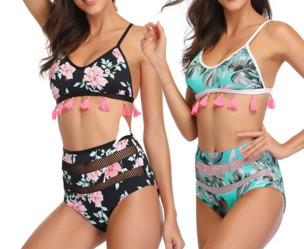 

2019 New Women Mesh Push-up Soft Bra Bandage Bikini Set Swimsuit High Waist Triangle Swimwear Bathing