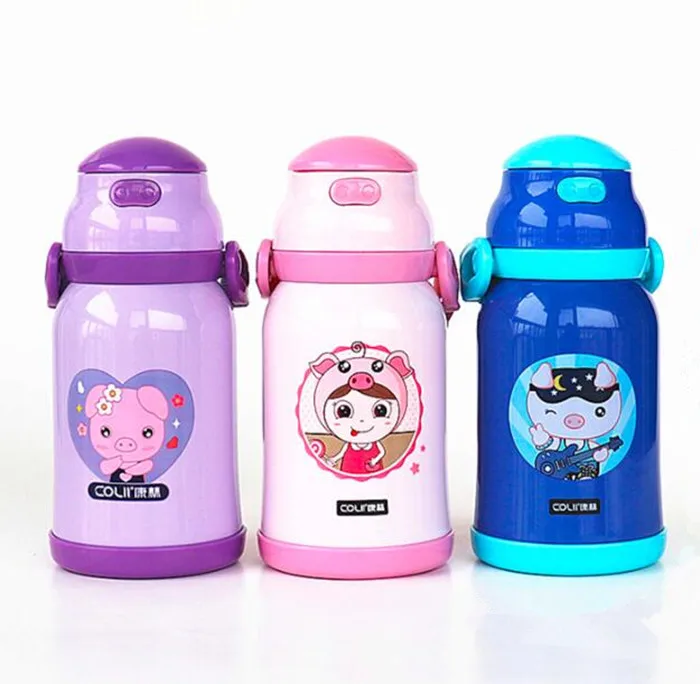 

380ml Children Thermos Cup With Straw Healthy Stainless Steel Vacuum Flasks Kids Thermal Water Bottle BPA Free
