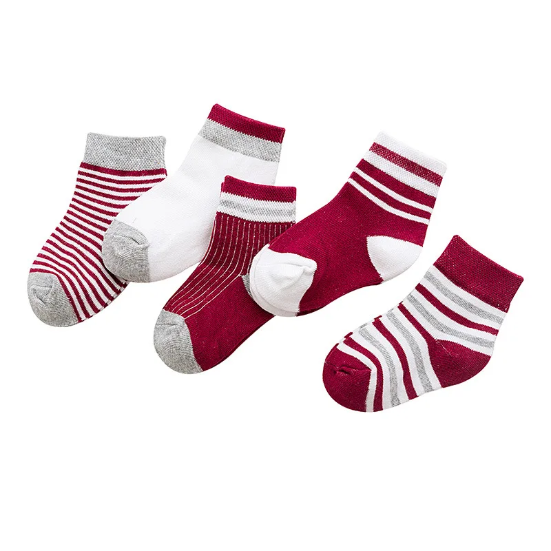 5 Pairs/lot Baby Cotton Striped Socks Autumn Winter Newborn Baby Boys