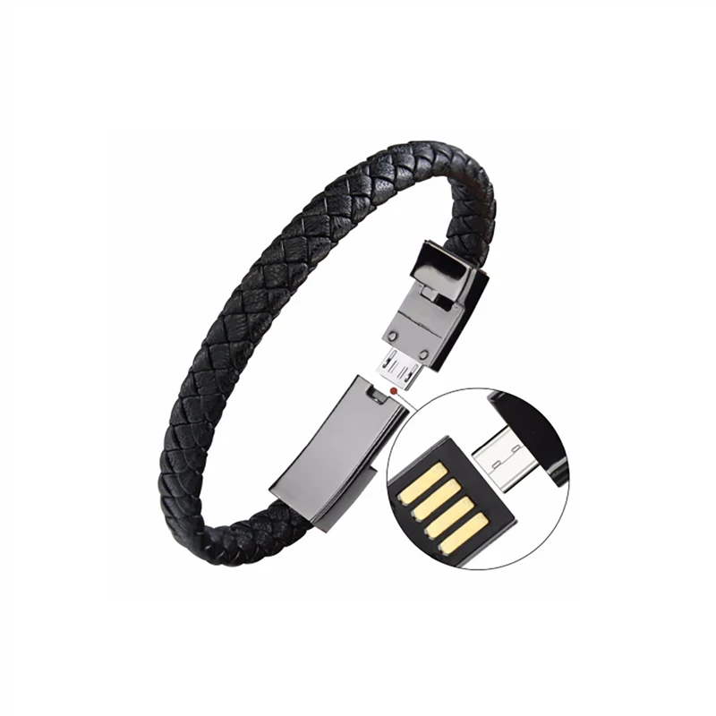 USB кабель с переходником для зарядного устройства со спортивным браслетом для телефона Andriod адаптер для передачи данных Быстрая зарядка для iphone X 7 8 plus - Цвет: black