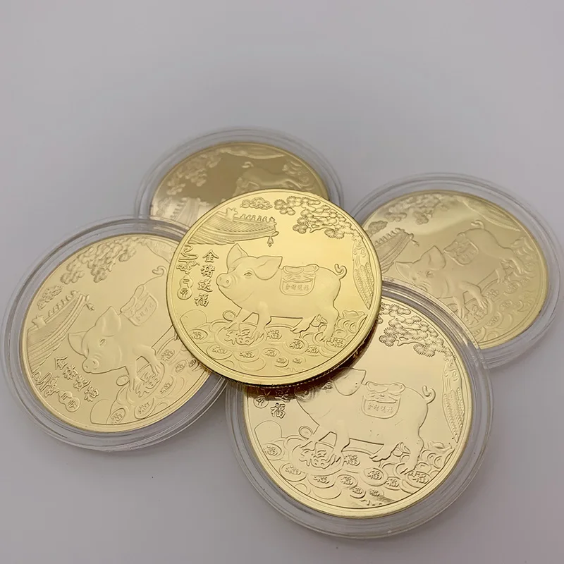 1PCS For New Year Commemorative Coin Pig Gold Plating Bitcoin Art Decorations Sexy Commemorative Coin Luck Commemorative Coin