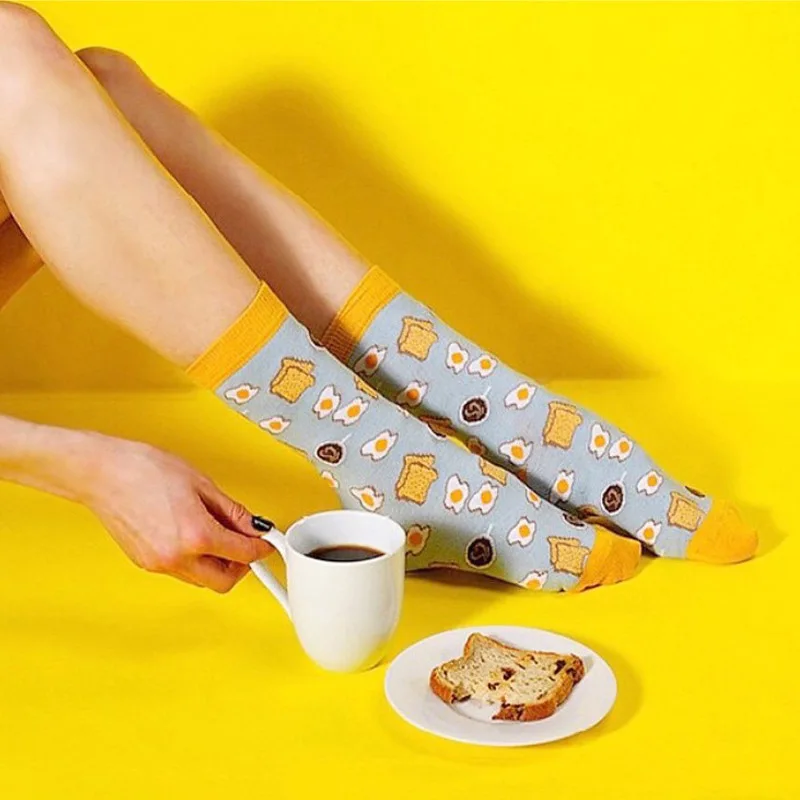 Новые хлопковые женские носки с изображением авокадо ананаса гамбургера, яиц, креативные модные теплые уличные носки в стиле Харадзюку