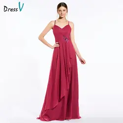 DressV красное платье подружки невесты Спагетти Бретели для нижнего белья без Рукавов Линия Аппликации складки пользовательские Наряды на