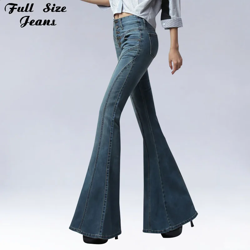 

2017 Vintage Skinny Flare Jeans Single Breasted Hip Slim Fit Pants Wide Leg Big Bell Bottom Jeans Plus Size Jean Slim Femme XXXL