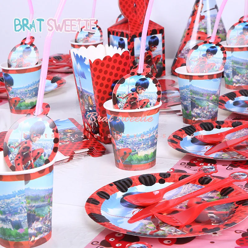 

Ladybug Kids Birthday Party Baby Shower Decorations Girls Disposable Party Lady Bug Tableware Sets Cups Plates Table Cloth Decor