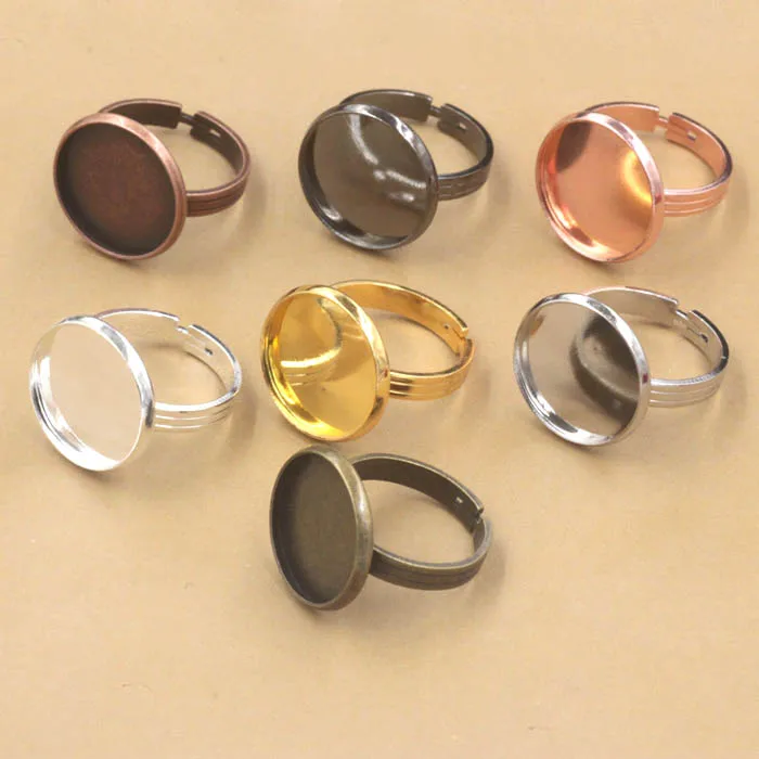 Multi-color Plated Open Rings Settings with Round Smooth Bezel 12mm 16mm 20mm Resin Cabochons Bases Blanks Ring Findings DIY | Украшения и
