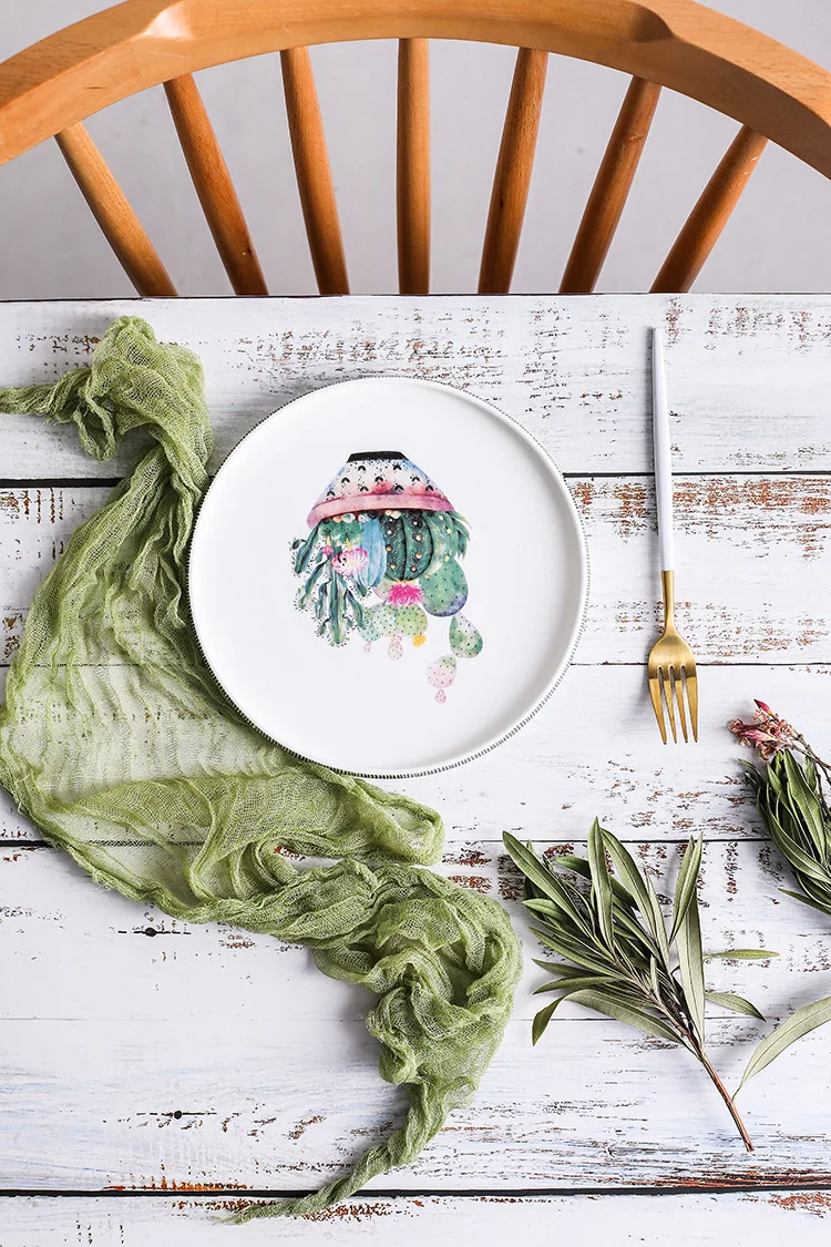 Скандинавские расписанные вручную тарелки кактус фарфоровая посуда из костяного фарфора Рождественский стол обслуживание тарелка торт ужин посуда кухонный Декор