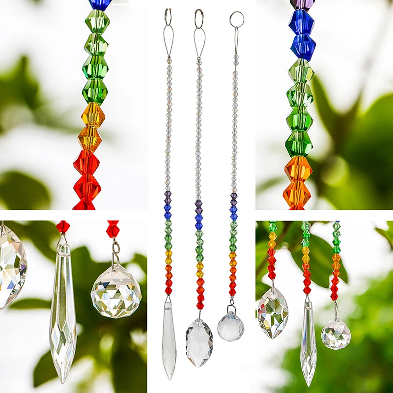 H&D Crystal Prism Rainbow Octogon Chakra Hanging Suncatcher - Window Sun Catcher Home Garden Decoration Accessories, Set of 3