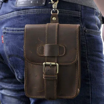 

Crazy Horse Cowhide Genuine Leather Waist Hook/Belt Coin Purse Mobile Phone Cigarette Case Card Holder Fanny Money Bag Wallet