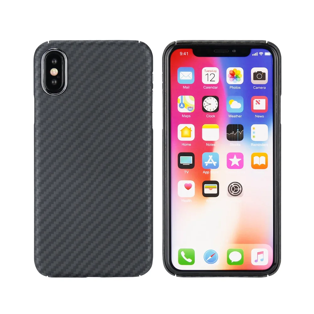Роскошный ультра тонкий черный чехол из углеродного волокна для iPhone X, чехол на заднюю панель, чехол из арамидного волокна с полной защитой 360 градусов - Цвет: Бежевый
