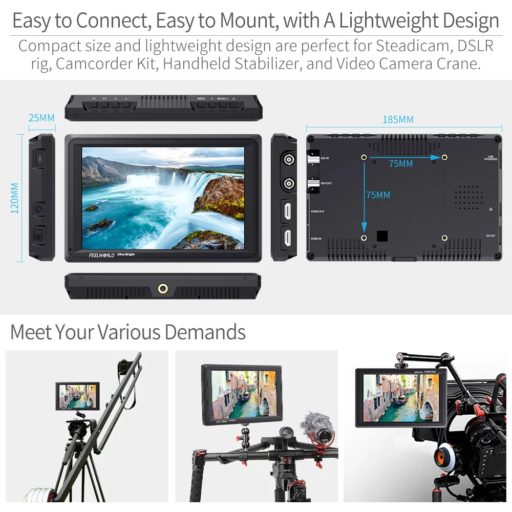 FEELWORLD FW279S 7 ''ультра яркая 2200nit камера DSLR полевой монитор 3G SDI 4K HDMI Full HD 1920x1200