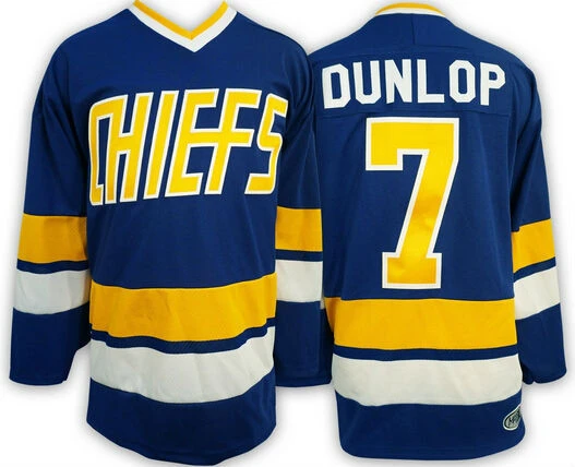 Dunlop Charlestown Chiefs Jersey #7 Slap Shot Movie Hockey Stitched Blue New