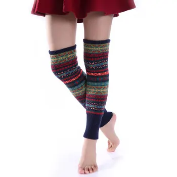 

Droppshiping 1pair Stylish New Womens Boot Socks Knee High Bohemia Winter Knitted Leg Warmers Boot Gaiters Foot Warmer dg88