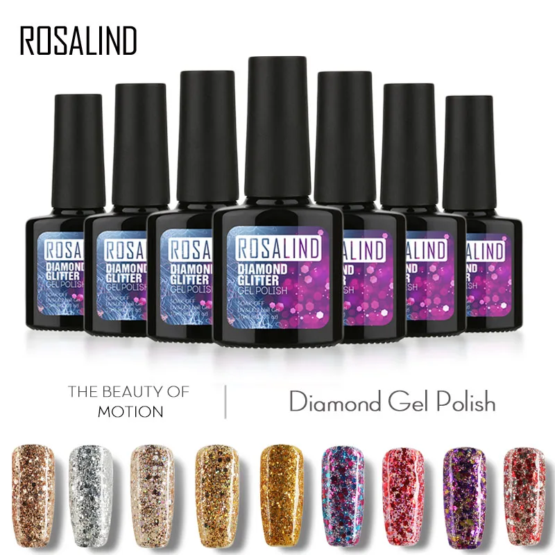 

ROSALIND Gel 1S Gel Lacquer Diamond Glitter semi-permanent shine gel varnish nail art Soak Off UV Gel Nail Polish