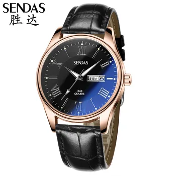 

SENDAS Fashion Brand Casual Mens Wristwatch Simple Roman Numerals Quartz Waterproof Date Leather Strap Male Watches Masculino