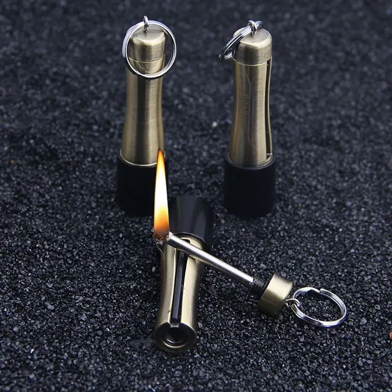 

Mini Steel Kerosene Fire Starter Flint Match Lighter Keychain Ring Outdoor Camping Emergency Gear Survival Tool