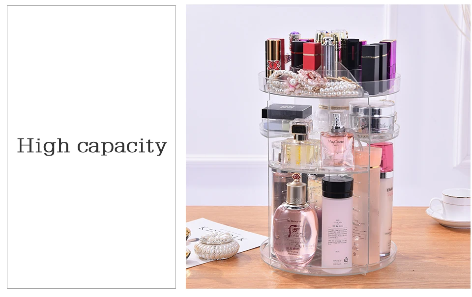 Makeup Organizer 360 Rotating Adjustable Storage Box Plastic Clear AcrylicTransparent Box Jewelry Necklace Nail Polish Cosmetic (8)
