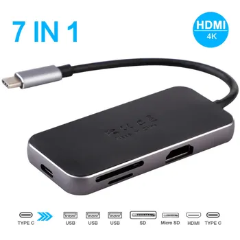 

7-in-1 USB Hub Multifunction USB C Hub with 4K Video USB 3.0 Ports Type C HUB For Macbook Pro Huawei P20 Pro hot sale