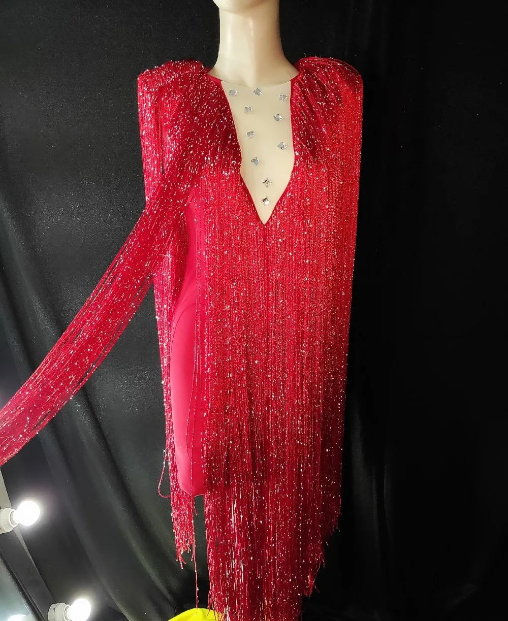 Fashion Fringes Design Dress Rhinestones Outfit Sexy Dance Wear Party Tassel Costume Stage Club wear Singer Dance Clothes