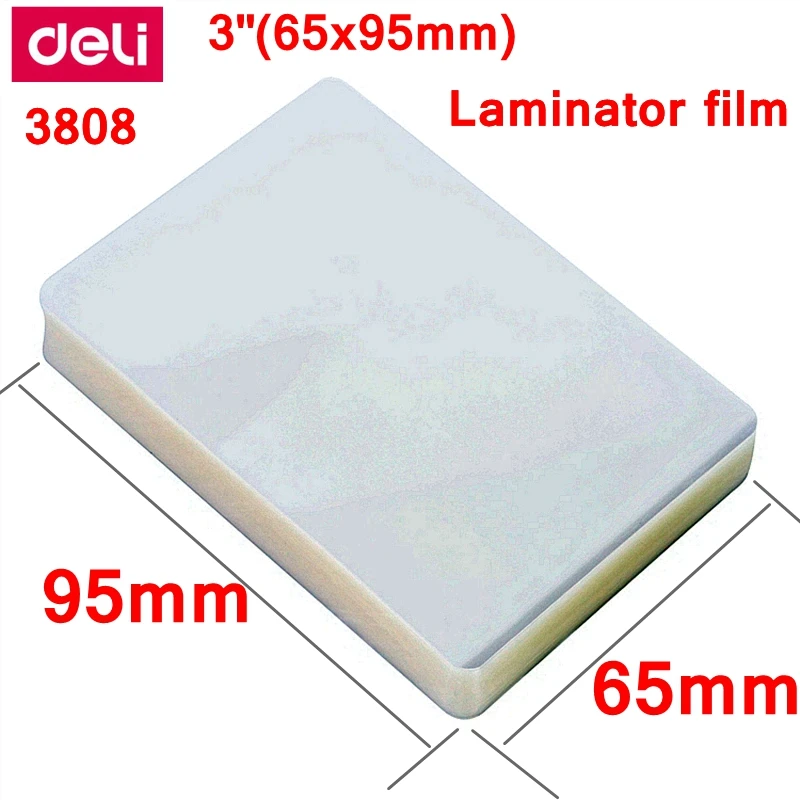 100PCS/lot Deli 3808 thermal laminating film 3"(65x95mm) size 70 mic