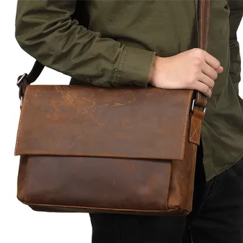 

Nesitu High Quality Vintage Brown Thick Durable Genuine Leather Men Messenger Bags Crazy Horse Leather Male Shoulder Bag M96
