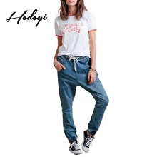 Hodoyi Women Fashion New Autumn Low Waist Solid Carpis Drawstring Casual Loose Bloomer Pants Pockets Haroun Pants