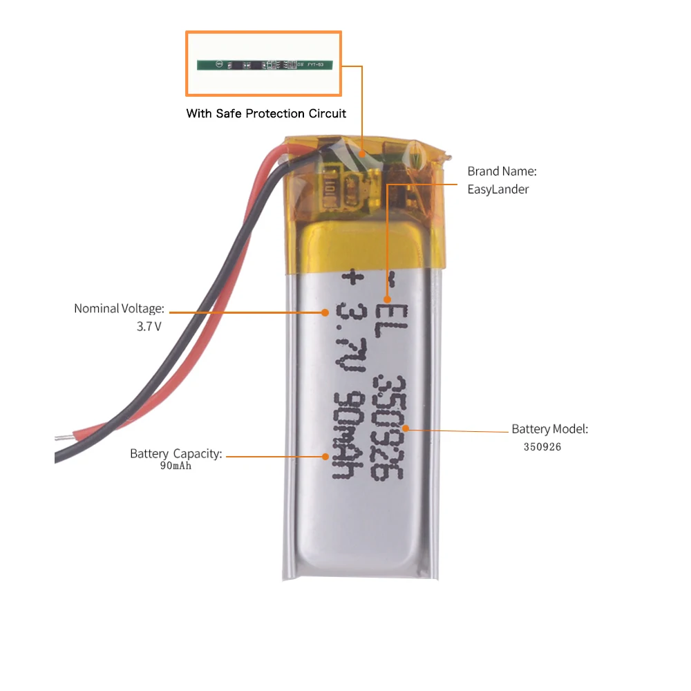 Перезаряжаемая литий ионная батарея 3 7 V 90MAH 350926 полимерные аккумуляторы для MP3 MP4