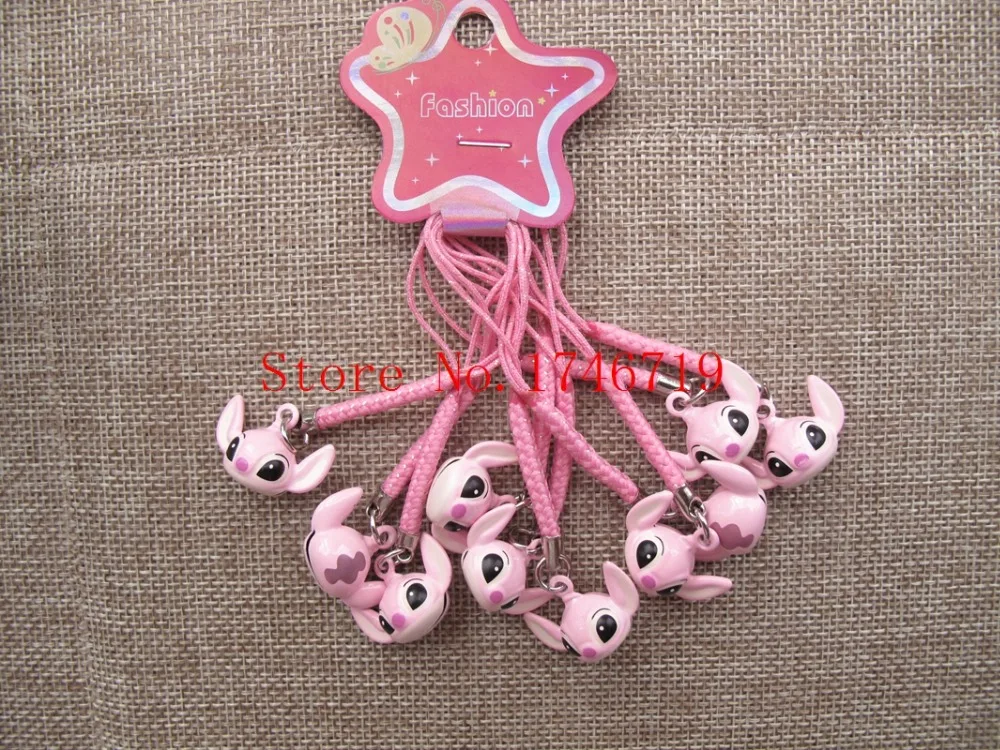 Free Shipping 50 pcs Stitch Pendant Cell Phone Charm Straps with Bell