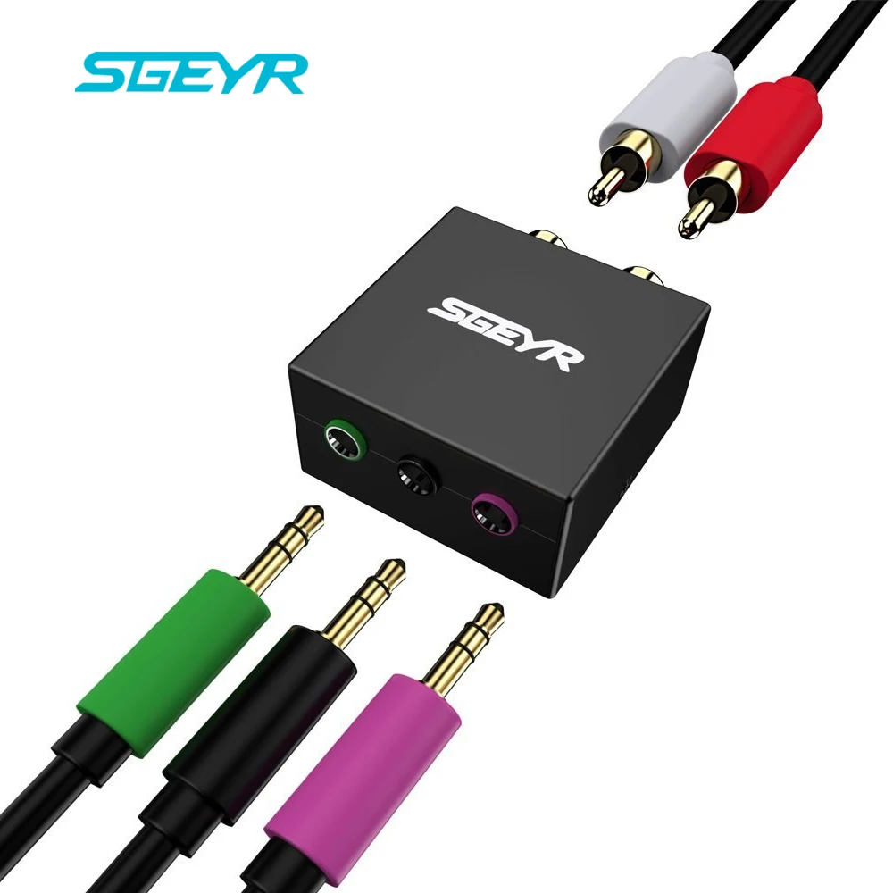 Najtaniej SGEYR 5.1 konwerter Audio konsola do gier Adapter pozłacane gniazdo Audio 2 rca (L R) jack i 3x3.5mm Jack dwukierunkowy konwersji