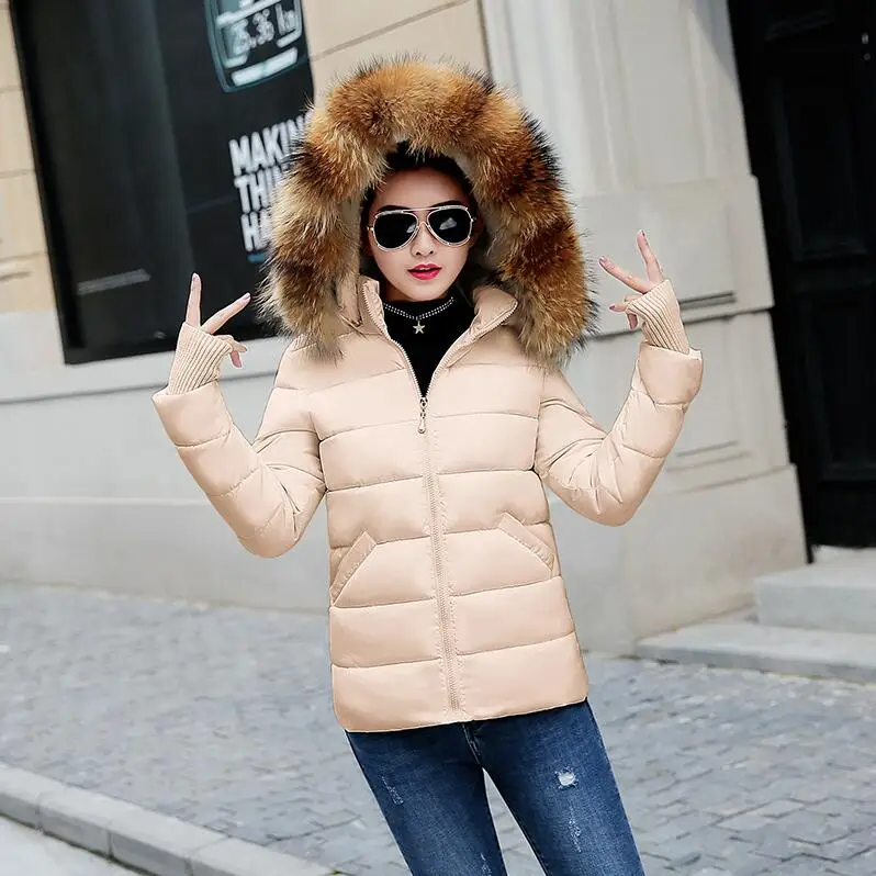 Женская теплая зимняя куртка Модные женские парки с капюшоном белый меховой воротник пуховое хлопковое пальто Высокое качество Женское зимнее пальто - Цвет: khaki 3