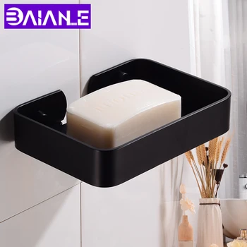 Soap Dish Storage Holder Black Aluminum Bathroom Soap Holder Shower Wall Mounted Decorative Soap Dishes Box Basket Square leyden new brass oil rubbed bronze soap dishes ceramic soap basket wall mounted shower soap dish holder bathroom accessories
