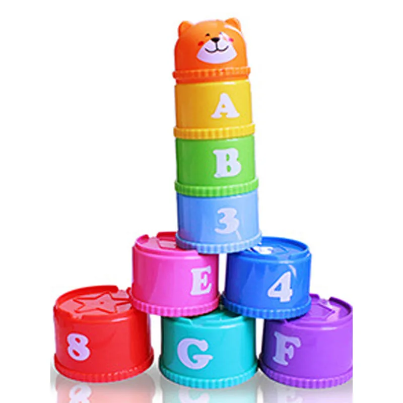 9 шт. мини медведь стек чашки Развивающие детские игрушки цвета радуги фигурки складные башни забавные стопки чашки буквы игрушки для детей